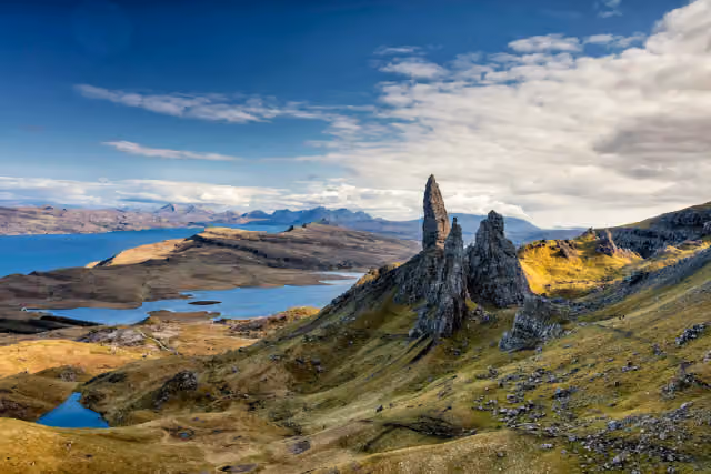 The Old Man of Storr above lochs on the Isle of Skye